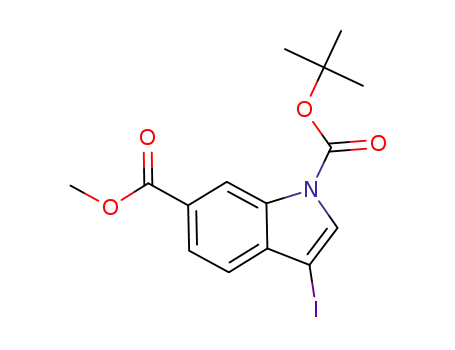 Molecular Structure of 850374-94-6 (1-(TERT-BUTYL) 6-METHYL 3-IODO-1H-INDOLE-1,6-DICARBOXYLATE)