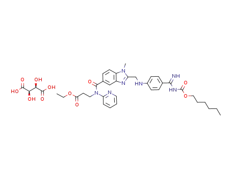 ethyl 3-[(2-{[4-(amino-hexyloxycarbonylimino-methyl)-phenylamino]-methyl}-1-methyl-1H-benzimidazole-5-carbonyl)-pyridin-2-yl-amino]-propionate tartaric acid salt