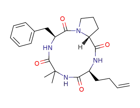 (-)-(3S,9S,14aR)-9-benzyl-3-(but-3-enyl)-6,6-dimethyldecahydropyrrolo[1,2-a][1,4,7,10]tetraazacyclododecine-1,4,7,10-tetraone