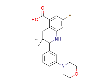 Molecular Structure of 1343460-15-0 (7-fluoro-3,3-dimethyl-2-(3-morpholin-4-yl-phenyl)-1,2,3,4-tetrahydro-quinoline-5-carboxylic acid)
