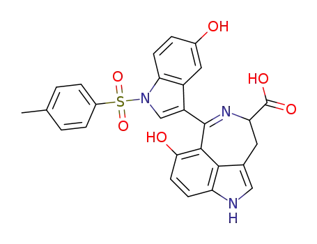 Molecular Structure of 1279707-86-6 (6-[5-hydroxy-1-(toluene-4-sulfonyl)-1H-indol-3-yl]-7-hydroxy-3,4-dihydro-1H-azepino[5,4,3-cd]indole-4-carboxylic acid)