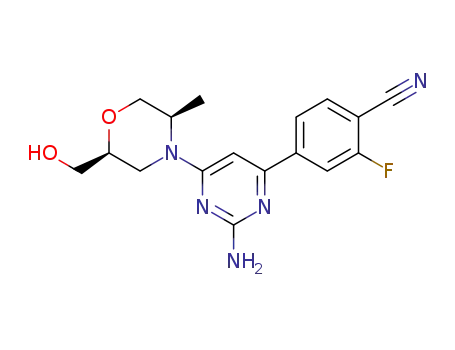 4-{2-amino-6-[(2S,5R)-2-(hydroxymethyl)-5-methyl-4-morpholinyl]-4-pyrimidinyl}-2-fluorobenzonitrile