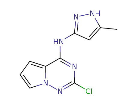 Molecular Structure of 918538-06-4 (Pyrrolo[2,1-f][1,2,4]triazin-4-amine,
2-chloro-N-(5-methyl-1H-pyrazol-3-yl)-)