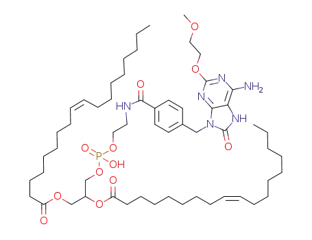 Molecular Structure of 1346265-99-3 (2-(4-((6-amino-2-(2-methoxyethoxy)-8-oxo-7H-purin-9(8H)-yl)methyl)benzamido)ethyl 2,3-bis(oleoyloxy)propyl phosphate)