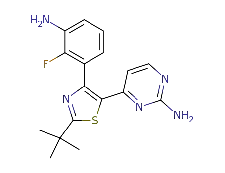 Molecular Structure of 1195769-01-7 (4-[4-(3-amino-2-fluorophenyl)-2-(1,1-dimethylethyl)-1,3-thiazol-5-yl]-2-pyrimidinamine)