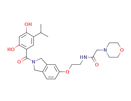 Molecular Structure of 912999-43-0 (N-{2-[2-(2,4-dihydroxy-5-isopropyl-benzoyl)-2,3-dihydro-1H-isoindol-5-yloxy]-ethyl}-2-morpholin-4-yl-acetamide)
