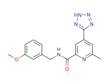 Molecular Structure of 1112181-71-1 (N-(3-methoxybenzyl)-6-methyl-4-(2H-tetrazol-5-yl)picolinamide)