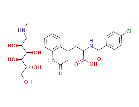 Molecular Structure of 861243-15-4 (2-(4-chlorobenzoylamino)-3-(2-quinolon-4-yl)propionic acid meglumine salt)