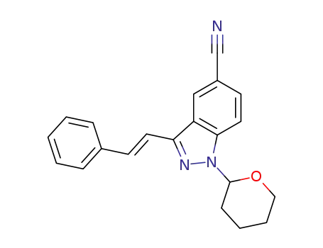 Molecular Structure of 395102-14-4 (1H-Indazole-5-carbonitrile,
3-[(1E)-2-phenylethenyl]-1-(tetrahydro-2H-pyran-2-yl)-)