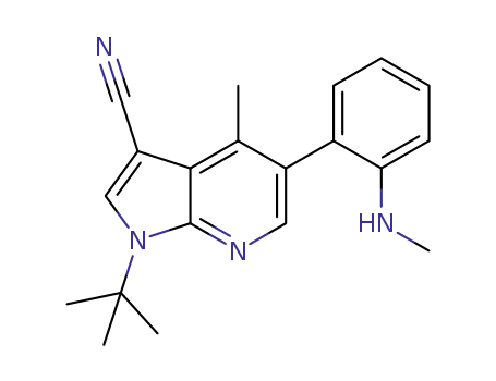 Molecular Structure of 1314582-39-2 (1-tert-butyl-3-cyano-4-methyl-5-(n-methyl-2-aminophenyl)pyrrolo[2,3-b]pyridine)