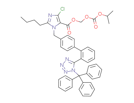 Molecular Structure of 947331-22-8 (2-butyl-4-chloro-1-[(2'-(1-triphenylmethyl-1H-tetrazol-5-yl)(1,1'-biphenyl)-4-yl)methyl]imidazole-5-carboxylic acid 1-[(isopropoxy)carbonyloxy]methyl ester)