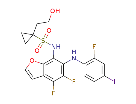 Molecular Structure of 1311401-04-3 (1-(2-hydroxyethyl)-cyclopropanesulfonic acid [4,5-difluoro-6-(2-fluoro-4-iodophenylamino)-benzofuran-7-yl]amide)