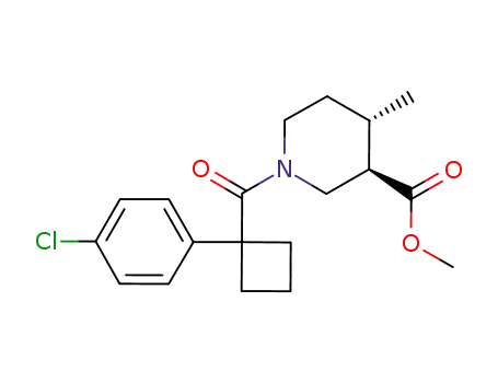 Molecular Structure of 1009376-64-0 ((3R,4S)-methyl 1-[1-(4-chlorophenyl)cyclobutanecarbonyl]-4-methylpiperidine-3-carboxylate)