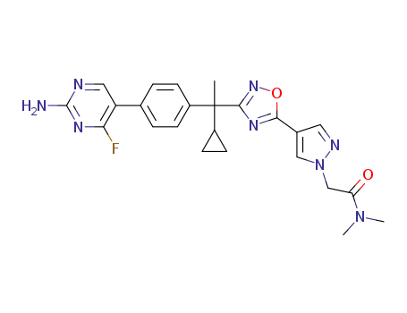 2-[4-(3-{1-[4-(2-amino-4-fluoro-pyrimidin-5-yl)-phenyl]-1-cyclopropyl-ethyl}-[1,2,4]oxadiazol-5-yl)-pyrazol-1-yl]-N,N-dimethyl-acetamide