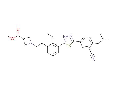 Molecular Structure of 1344997-46-1 (methyl 1-[2-(3-{5-[3-cyano-4-(2-methylpropyl)phenyl]-1,3,4-thiadiazol-2-yl}-2-ethylphenyl)ethyl]-3-azetidinecarboxylate)