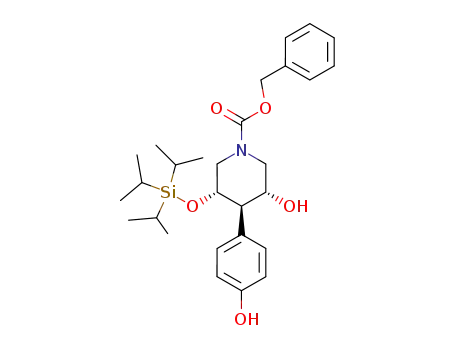 Molecular Structure of 873945-27-8 (Benzyl(3R,4R,5S)-3-hydroxy-4-(4-hydroxyphenyl)-5-(triisopropylsilanyloxy)piperidine-1-carboxylate)