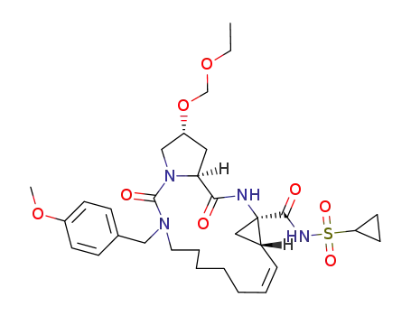 Molecular Structure of 922732-20-5 (cyclopropanesulfonic acid [(Z)-(1S,4R,6S,18R)18-ethoxymethoxy-14-(4-methoxybenzyl)-2,15-dioxo-3,14,16-triaza-tricyclo[14.3.0.0*4,6*]nonadec-7-ene-4-carbonyl]amide)