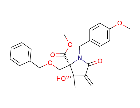 Molecular Structure of 704910-34-9 (D-Proline,
3-hydroxy-1-[(4-methoxyphenyl)methyl]-3-methyl-4-methylene-5-oxo-2-[(
phenylmethoxy)methyl]-, methyl ester, (3S)-)