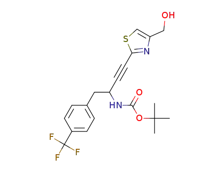 Molecular Structure of 1236031-60-9 ((+/-)-tert-butyl 4-(4-(hydroxymethyl)thiazol-2-yl)-1-(4-(trifluoromethyl)phenyl)but-3-yn-2-ylcarbamate)