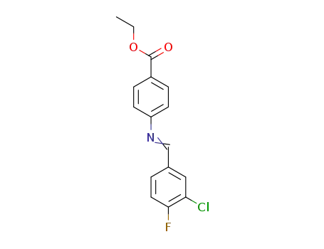 Molecular Structure of 1343459-28-8 (4-[(3-chloro-4-fluoro-benzylidene)-amino]-benzoic acid ethyl ester)