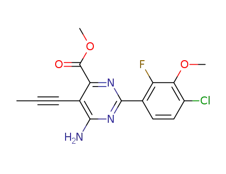 Molecular Structure of 1240312-70-2 (4-amino-2-(4-chloro-2-fluoro-3-methoxyphenyl)-6-methoxycarbonyl-5-prop-1-ynyl-pyrimidine)