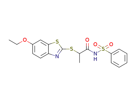 Molecular Structure of 1331733-78-8 (2-[(6-ethoxy-1,3-benzothiazol-2-yl)thio]-N-(phenylsulfonyl)propanamide)