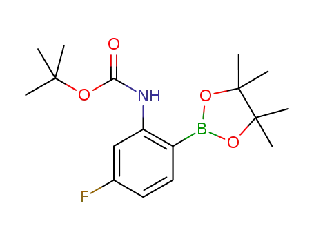Molecular Structure of 1186637-38-6 (TERT-BUTYL5-FLUORO-2-(4,4,5,5-TETRAMETHYL-1,3,2-DIOXABOROLAN-2-YL)PHENYLCARBAMATE)