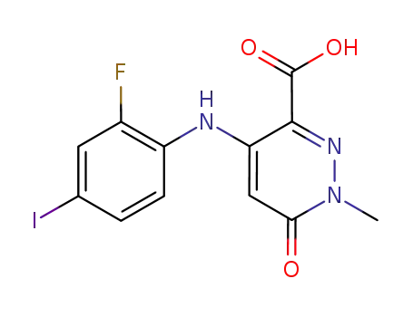 Molecular Structure of 934664-24-1 (4-(2-fluoro-4-iodophenylamino)-1-methyl-6-oxo-1,6-dihydropyridazine-3-carboxylic acid)