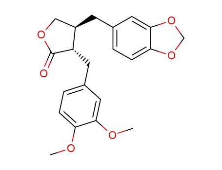 Molecular Structure of 78608-55-6 (2(3H)-Furanone,
4-(1,3-benzodioxol-5-ylmethyl)-3-[(3,4-dimethoxyphenyl)methyl]dihydro-,
trans-)