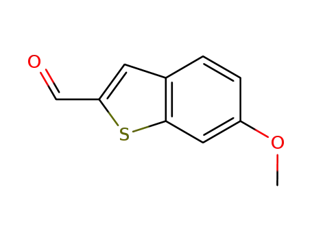 Molecular Structure of 1001203-26-4 (6-METHOXY-1-BENZOTHIOPHENE-2-CARBALDEHYDE)