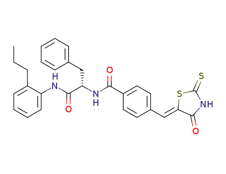 Molecular Structure of 1352436-36-2 (N-[(1S)-1-benzyl-2-oxo-2-(2-propylanilino)ethyl]-4-[(Z)-(4-oxo-2-thioxo-thiazolidin-5-ylidene)methyl]benzamide)