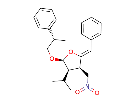Molecular Structure of 1203668-79-4 ((3R,4R,5S,Z)-2-benzylidene-4-isopropyl-3-(nitromethyl)-5-((S)-2-phenylpropoxy)tetrahydrofuran)