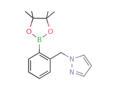 Molecular Structure of 603113-18-4 (1H-Pyrazole,
1-[[2-(4,4,5,5-tetramethyl-1,3,2-dioxaborolan-2-yl)phenyl]methyl]-)