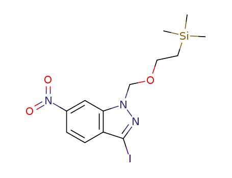 Molecular Structure of 319472-83-8 (1H-Indazole, 3-iodo-6-nitro-1-[[2-(trimethylsilyl)ethoxy]methyl]-)