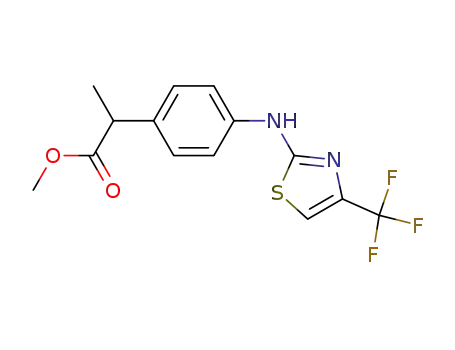 Molecular Structure of 1217896-33-7 (methyl 2-(4-{[4-(trifluoromethyl)-1,3-thiazol-2-yl]amino}phenyl)propanoate)