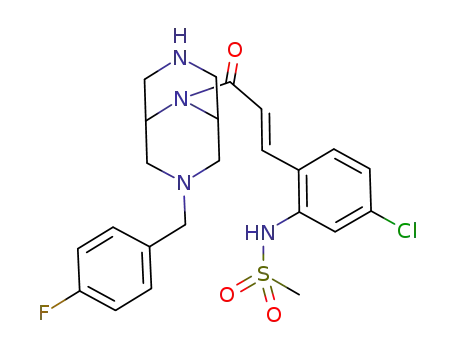 Molecular Structure of 868407-56-1 ((E)-N-(5-chloro-2-{3-[3-(4-fluorobenzyl)-3,7,9-triazabicyclo[3.3.1]non-9-yl]-3-oxopropenyl}-phenyl)methanesulfonamide)