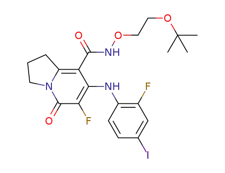 6-fluoro-7-(2-fluoro-4-iodo-phenylamino)-5-oxo-1,2,3,5-tetrahydro-indolizine-8-carboxylic acid (2-tert-butoxy-ethoxy)-amide