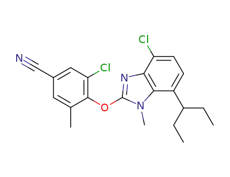 Molecular Structure of 1022249-17-7 (3-chloro-4-((4-chloro-7-(1-ethylpropyl)-1-methyl-1Hbenzimidazol-2-yl)oxy)-5-methylbenzonitrile)