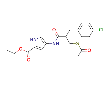 Molecular Structure of 161952-14-3 (1H-Pyrrole-2-carboxylic acid,
4-[[3-(acetylthio)-2-[(4-chlorophenyl)methyl]-1-oxopropyl]amino]-, ethyl
ester)