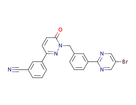 Molecular Structure of 1103506-77-9 (3-{1-[3-(5-bromopyrimidin-2-yl)-benzyl]-6-oxo-1,6-dihydro-pyridazin-3-yl}-benzonitrile)