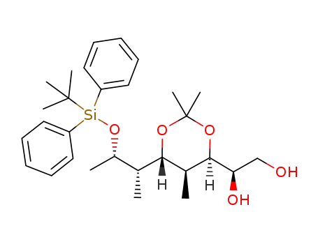 Molecular Structure of 1132970-10-5 ((R)-1-((4R,5S,6R)-6-((2S,3S)-3-(tert-butyldiphenylsilyloxy)butan-2-yl)-2,2,5-trimethyl-1,3-dioxan-4-yl)ethane-1,2-diol)