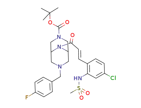 Molecular Structure of 868407-57-2 ((E)-9-[3-(4-chloro-2-methanesulfonylamino-phenyl)-acryloyl]-7-(4-fluorobenzyl)-3,7,9-triazabicyclo[3.3.1]nonane-3-carboxylic acid tert-butyl ester)