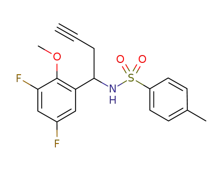 Molecular Structure of 1198777-64-8 (N-[1-(3,5-difluoro-2-methoxyphenyl)-but-3-ynyl]-4-methylbenzene-sulfonamide)