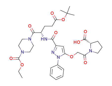 Molecular Structure of 1163790-69-9 (4-[(S)-4-tert-butoxycarbonyl-2-({5-[2-((S)-2-carboxy-pyrrolidin-1-yl)-2-oxoethoxy]-1-phenyl-1H-pyrazole-3-carbonyl}amino)butyryl]piperazine-1-carboxylic acid ethyl ester)