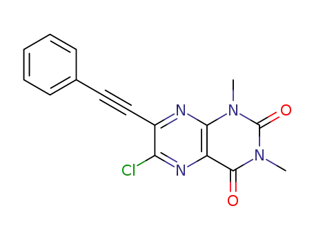 Molecular Structure of 880255-08-3 (2,4(1H,3H)-Pteridinedione, 6-chloro-1,3-dimethyl-7-(phenylethynyl)-)