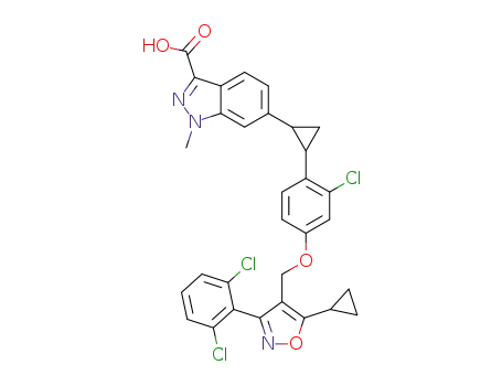 6-(2-(2-chloro-4-((5-cyclopropyl-3-(2,6-dichlorophenyl)isoxazol-4-yl)methoxy)phenyl)cyclopropyl)-1-methyl-1H-indazole-3-carboxylic acid
