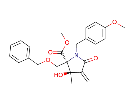 Molecular Structure of 704910-35-0 (D-Proline,
3-hydroxy-1-[(4-methoxyphenyl)methyl]-3-methyl-4-methylene-5-oxo-2-[(
phenylmethoxy)methyl]-, methyl ester, (3R)-)