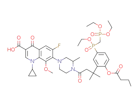 7-(4-(3-(2-butyroxy-5-(ethoxy(diethylphosphonomethyl)phosphinoyl)phenyl)-3-methylbutanoyl)-3-methylpiperazin-1-yl)-1-cyclopropyl-6-fluoro-1,4-dihydro-8-methoxy-4-oxoquinoline-3-carboxylic acid