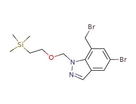 Molecular Structure of 1100212-54-1 (5-bromo-7-(bromomethyl)-1-((2-(trimethylsilyl)ethoxy)methyl)-1H-indazole)