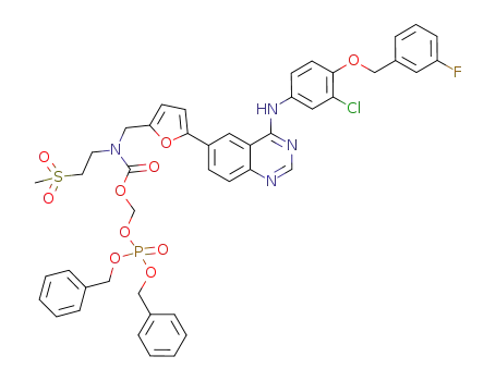 Molecular Structure of 1204307-72-1 ((bis(benzyloxy)phosphoryloxy)methyl (5-(4-(3-chloro-4-(3-fluorobenzyloxy)phenylamino)quinazolin-6-yl)furan-2-yl)methyl(2-(methylsulfonyl)ethyl)carbamate)
